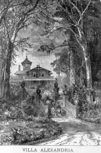 The Villa Alexandria, circa 1882, as viewed from the front--or river--approach.